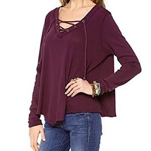 We the Free by Free People Dark Plum Lace Up Long Sleeve Top